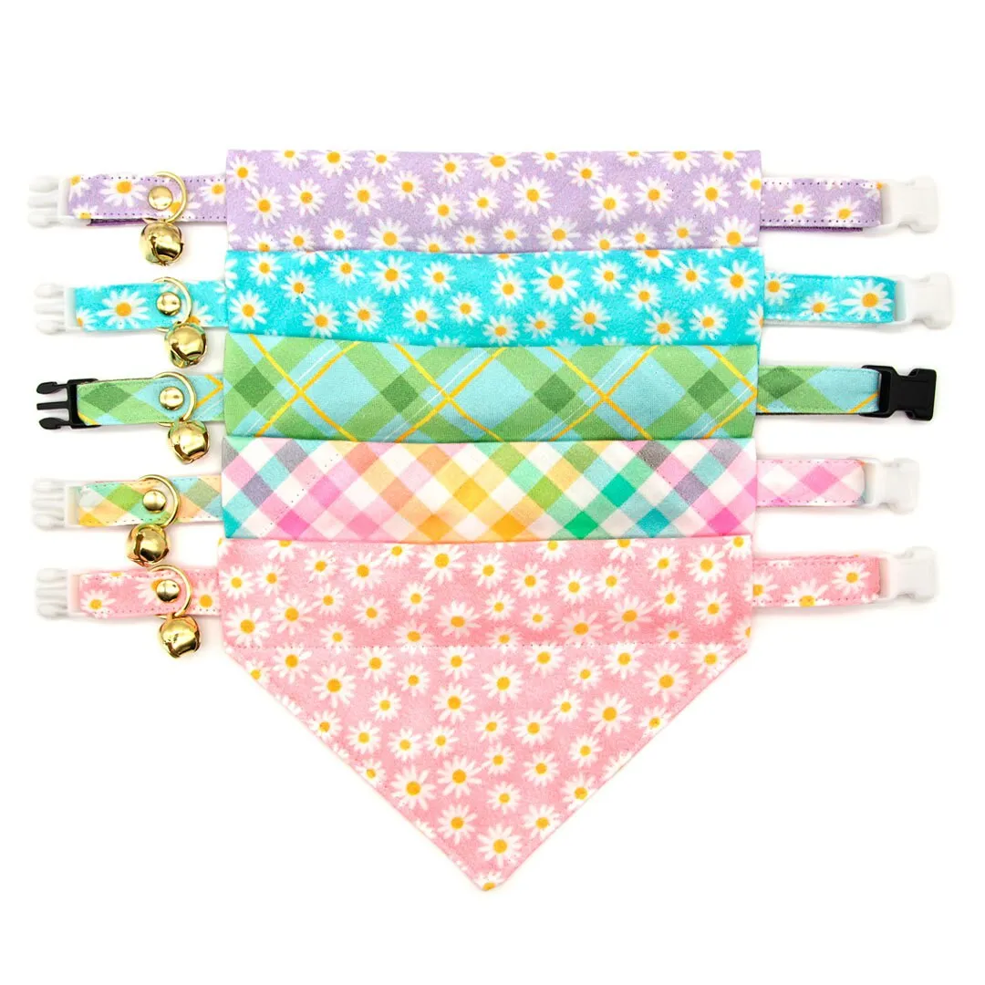 Pet Bandana - "Daisies - Pink" - Floral Daisy Bandana for Cat   Small Dog / Spring, Summer, Easter / Slide-on Bandana / Over-the-Collar (One Size)