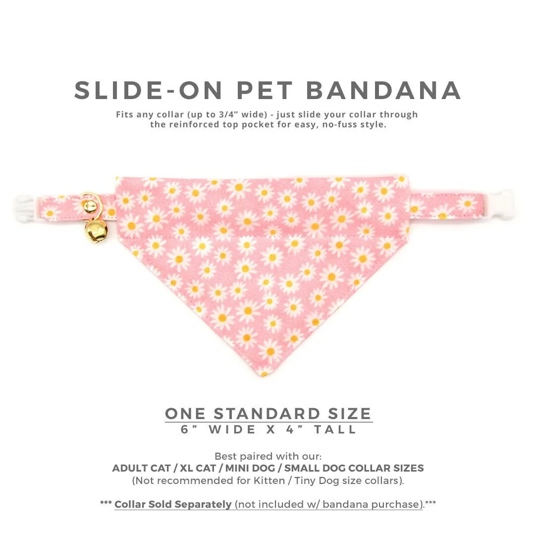 Pet Bandana - "Daisies - Pink" - Floral Daisy Bandana for Cat   Small Dog / Spring, Summer, Easter / Slide-on Bandana / Over-the-Collar (One Size)