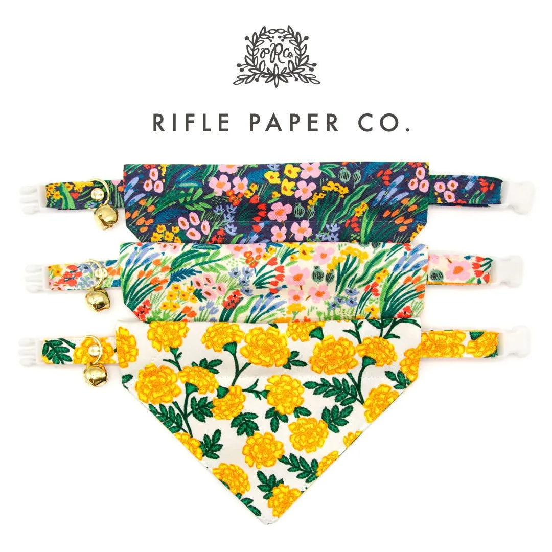 Pet Bandana - "Fantasia - Day" - Rifle Paper Co® Yellow Bandana for Cat   Small Dog / Spring, Summer, Easter / Slide-on Bandana / Over-the-Collar (One Size)