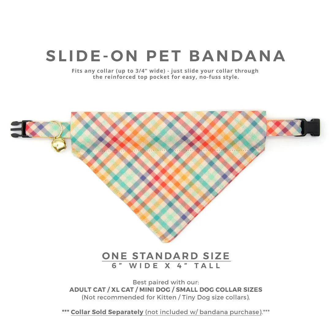 Pet Bandana - "Golden Hour" - Rainbow Plaid Bandana for Cat   Small Dog / Easter, Spring, Summer / Slide-on Bandana / Over-the-Collar (One Size)