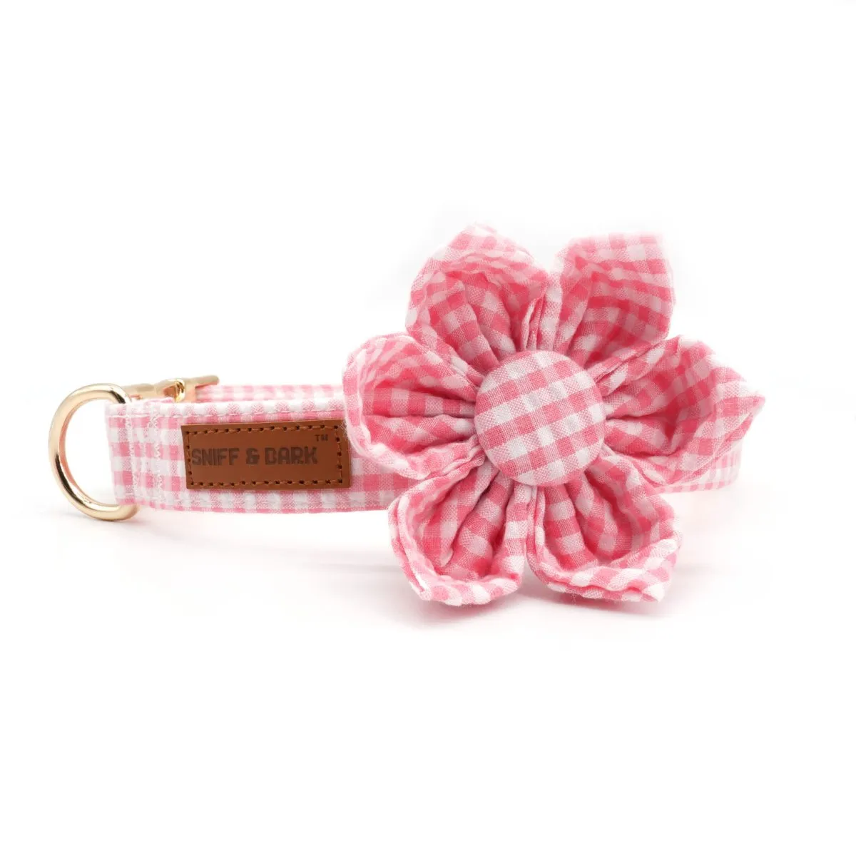 Pink Gingham Flower Unbreakable Collar™ & Leash Set