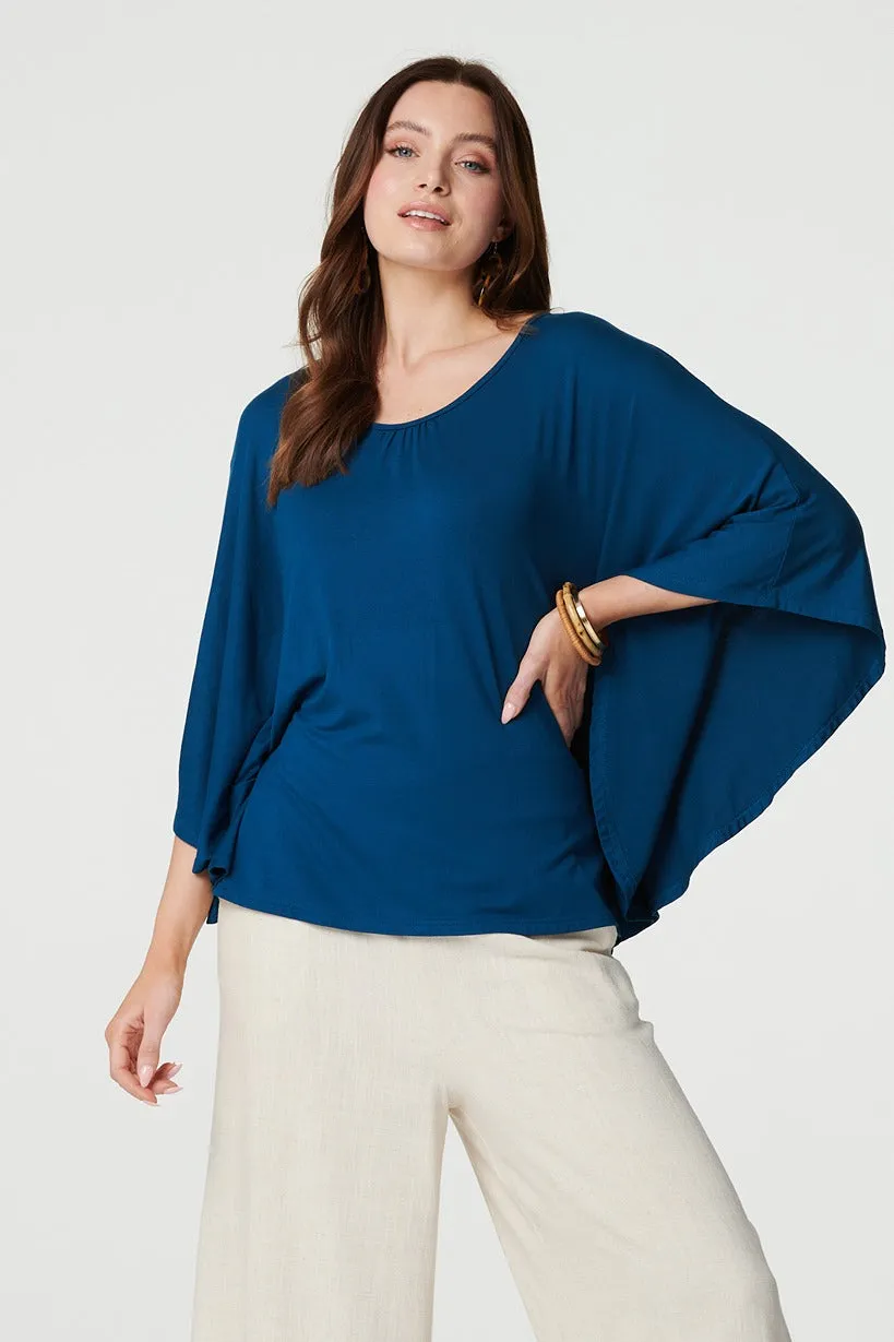 Plain Round Neck 3/4 Batwing Top