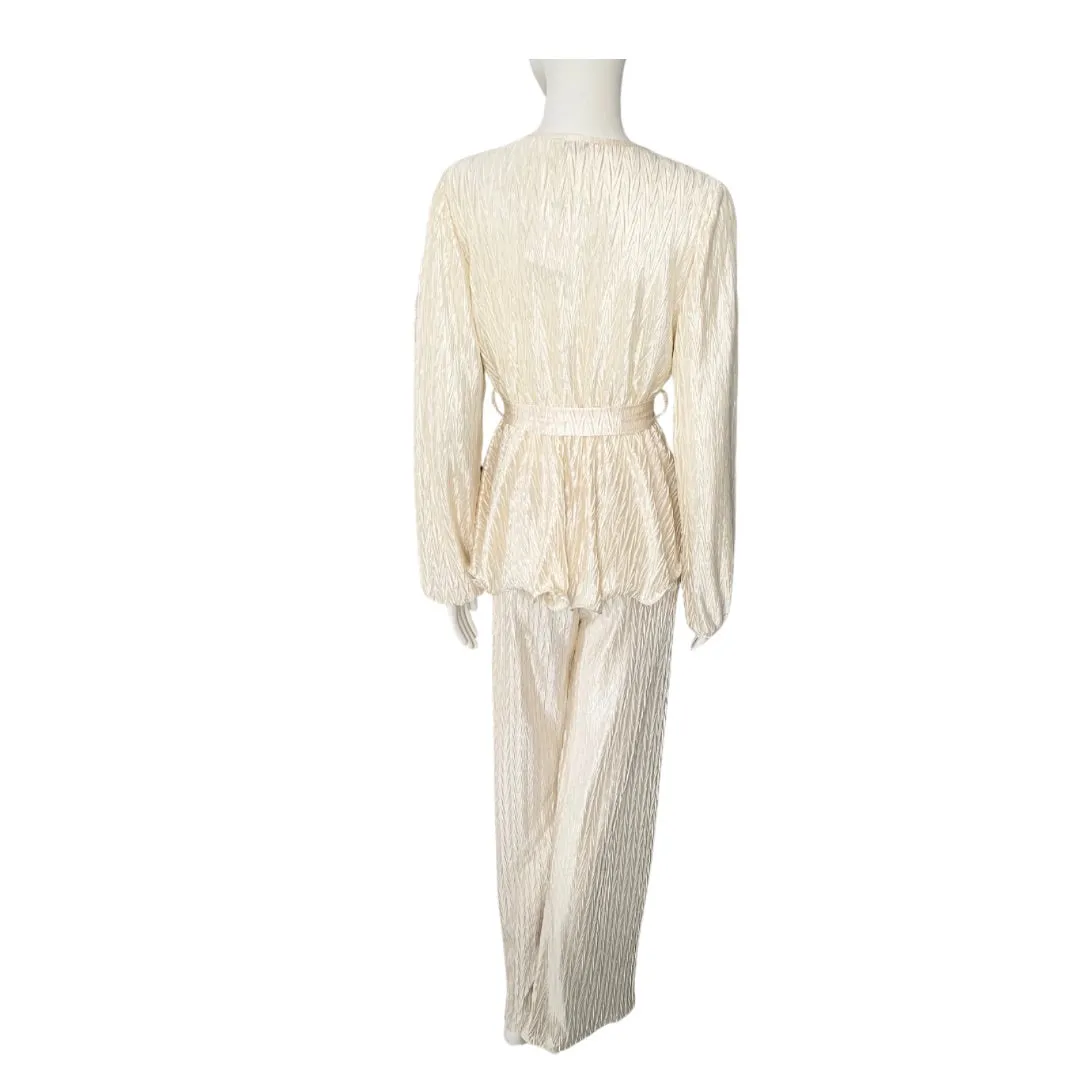 Plissé Wrap Top & Trousers  Co-ord Set Cream ONE SIZE