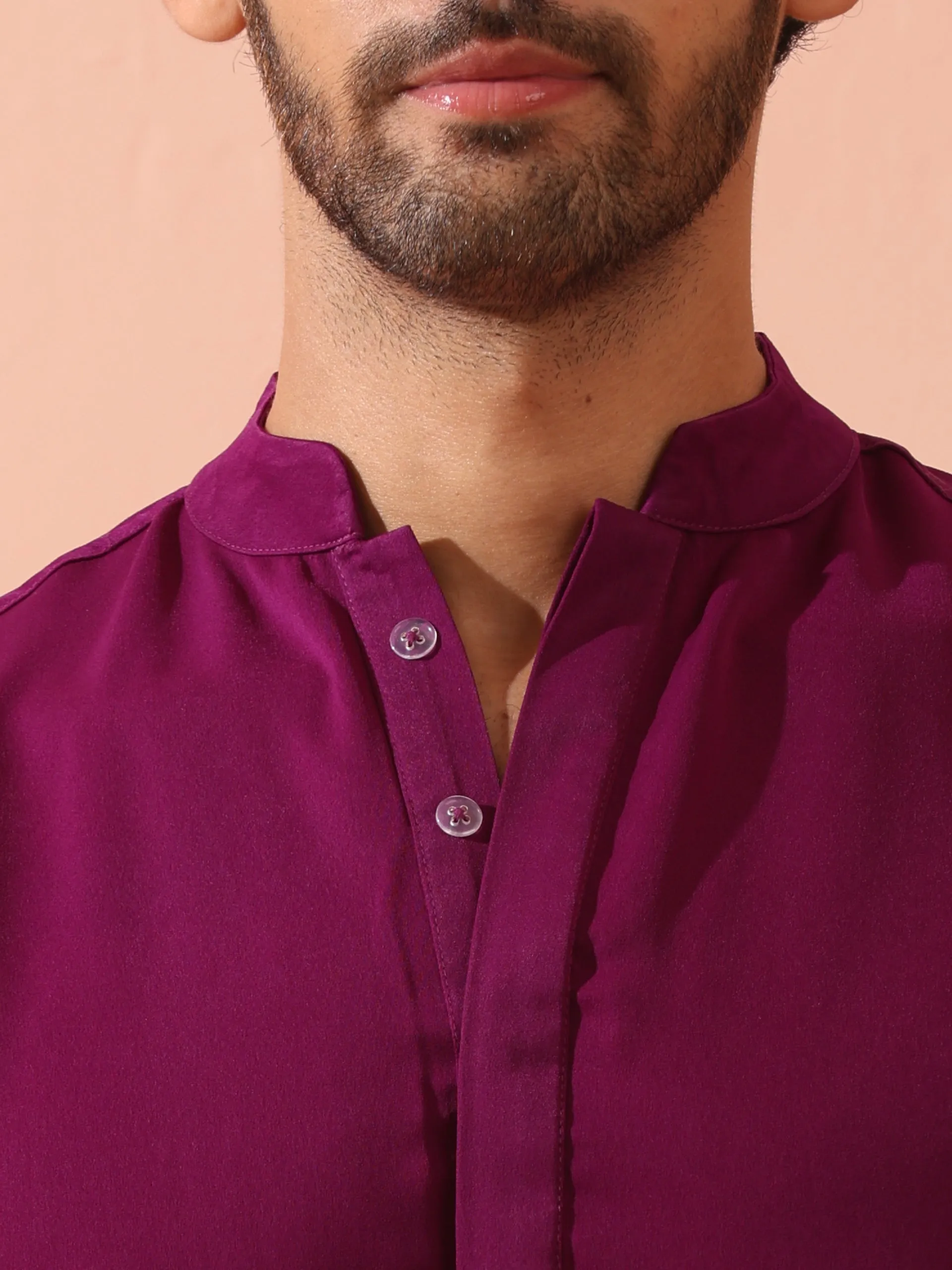 Plum Korean Fabric Kurta with Hidden Placket