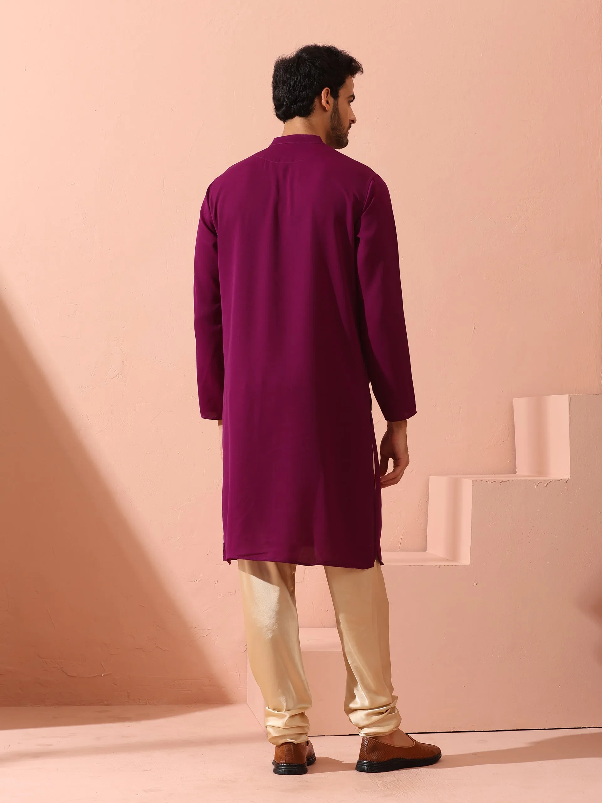 Plum Korean Fabric Kurta with Hidden Placket