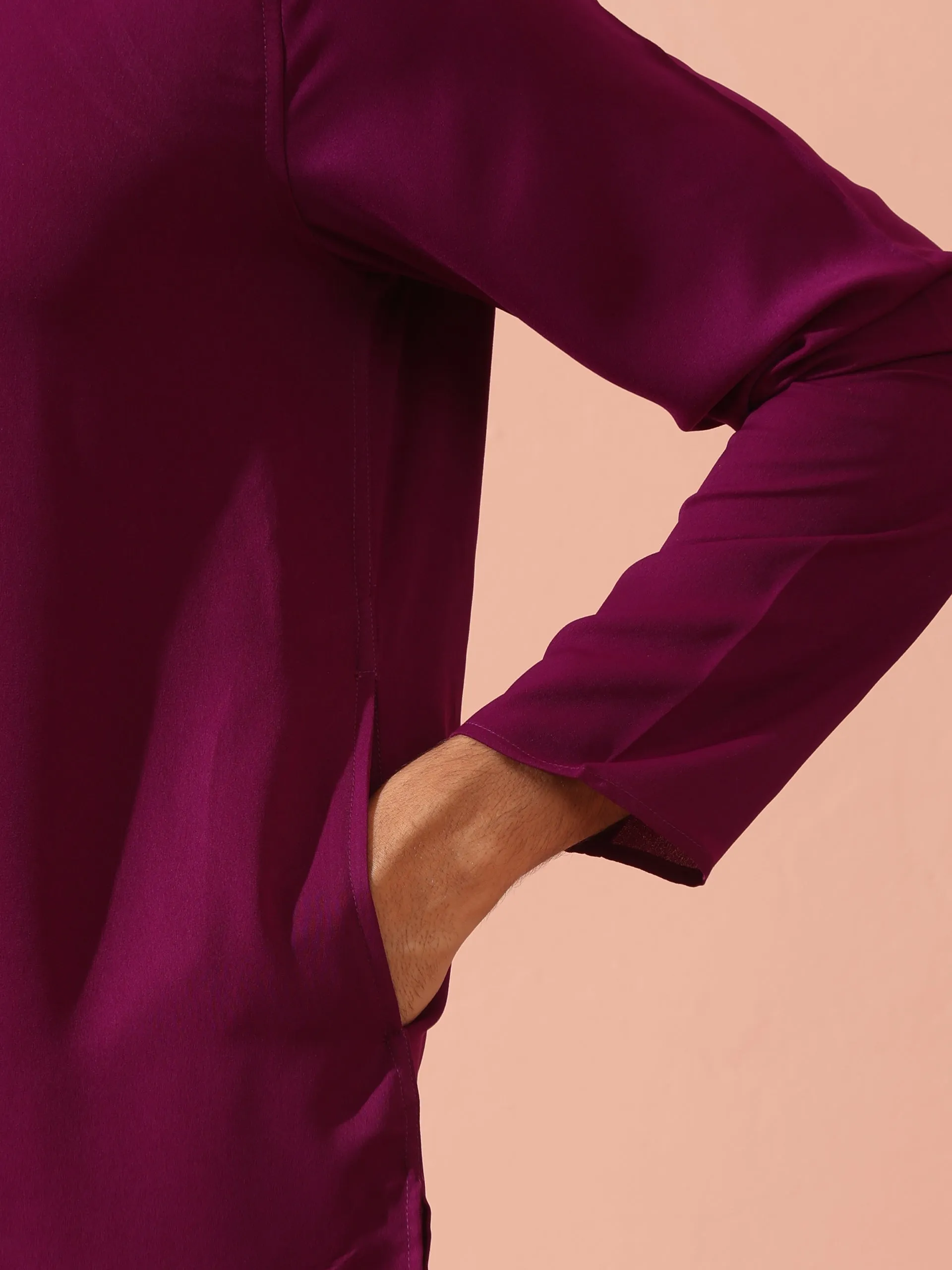 Plum Korean Fabric Kurta with Hidden Placket