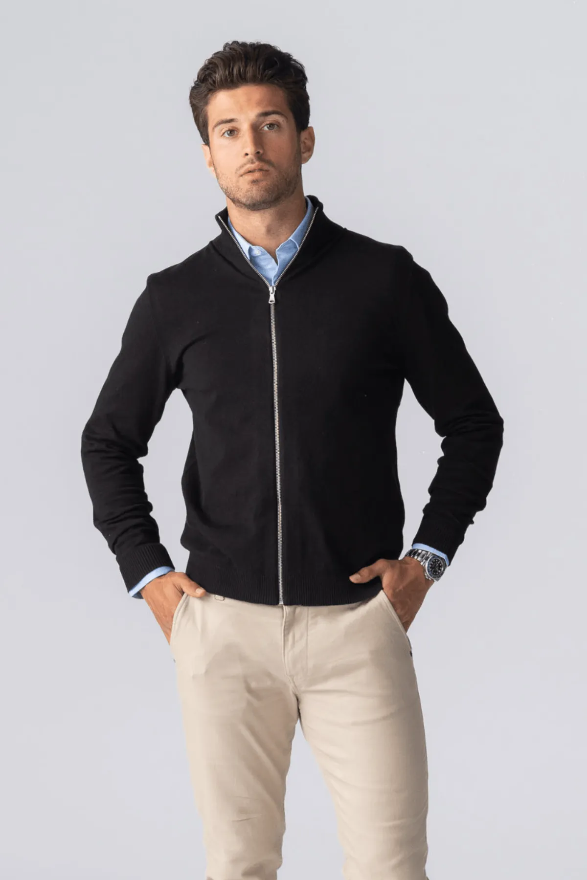 Pullover Zip Cardigan - Black