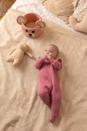 Quilted Cotton Sleepsuit / Coverall  (0-12 months) - Raspberry