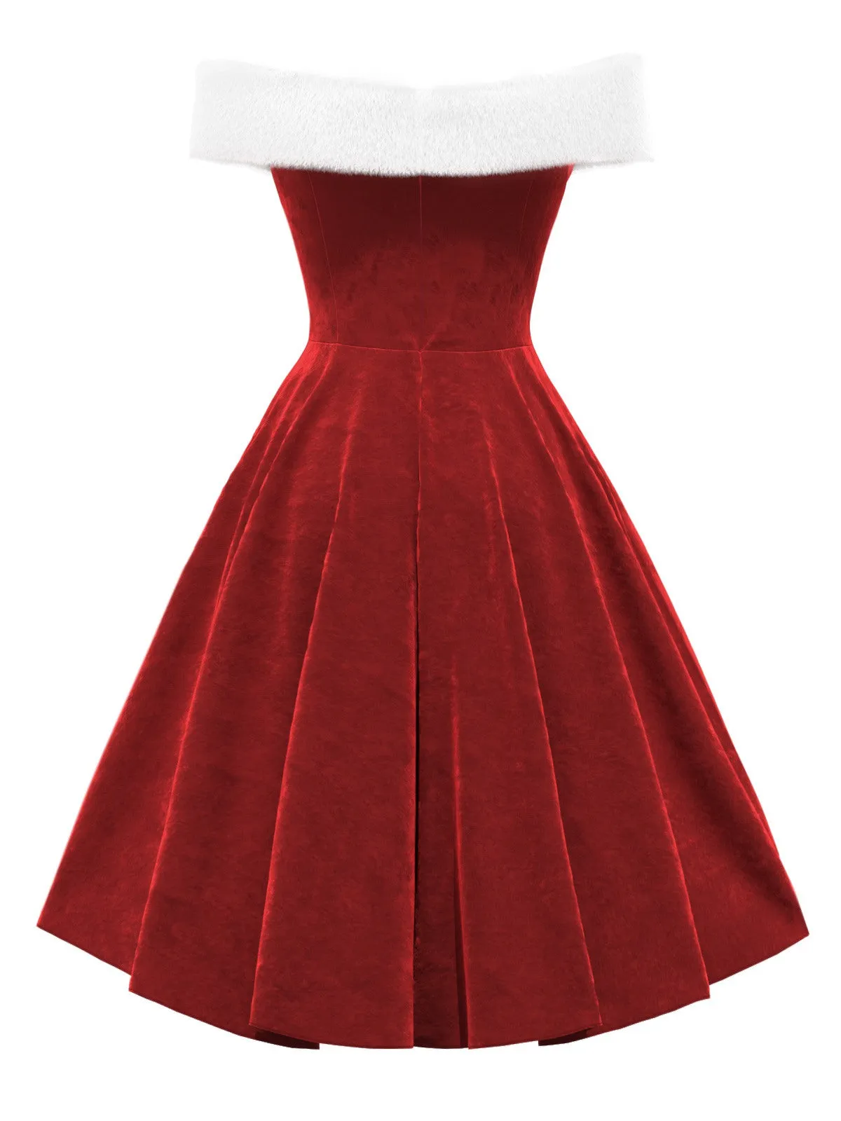 Red 1950s Christmas Off-Shoulder Velvet Dress