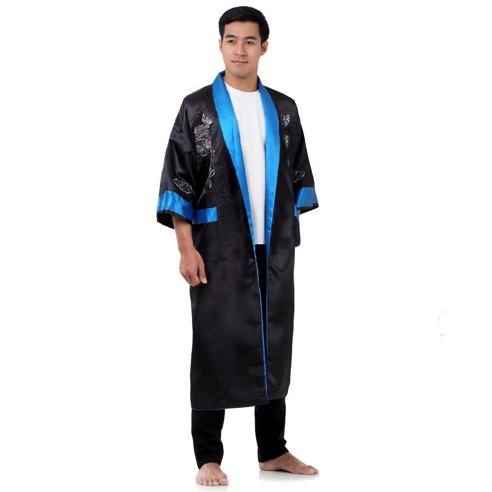 Reversible Blue Ryujin Dragon Kimono Robe for Men