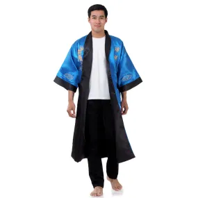 Reversible Blue Ryujin Dragon Kimono Robe for Men