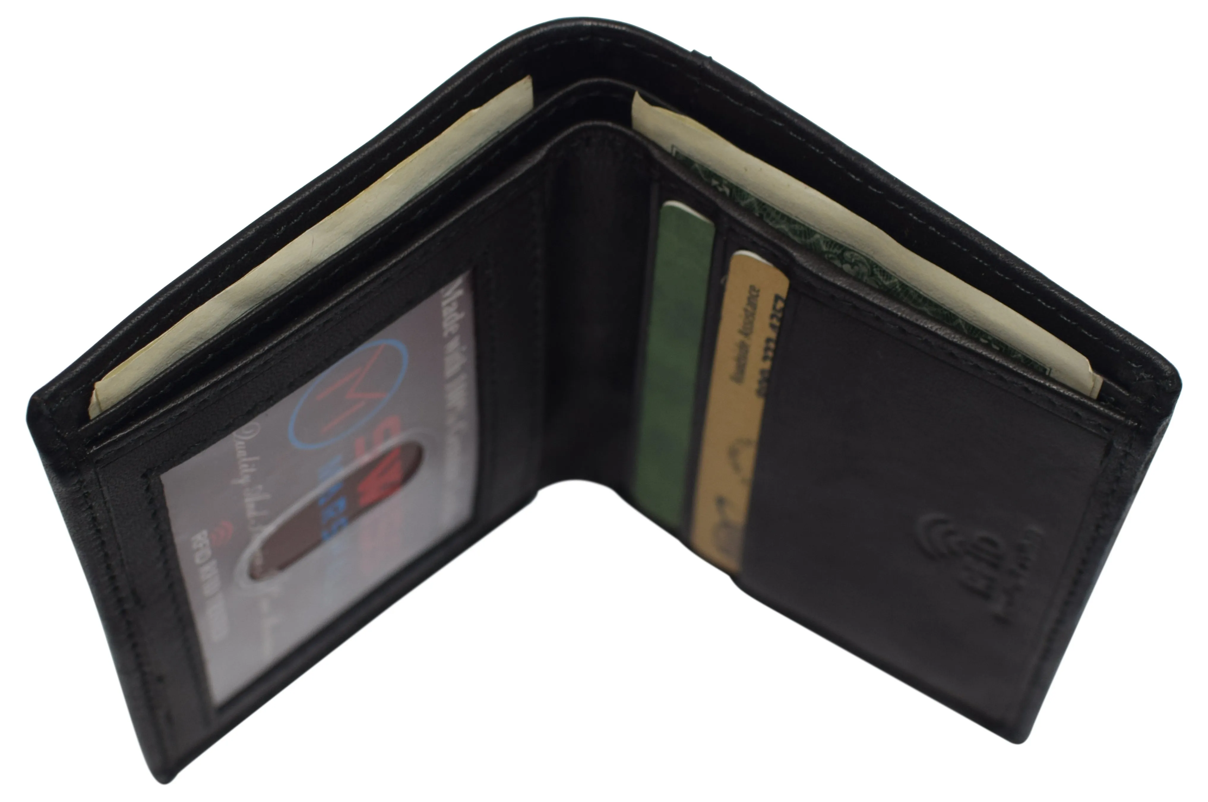 RFID510012 Slim Bifold Front Pocket Wallet 2 ID Window Credit Card Holder Genuine Leather RFID Blocking