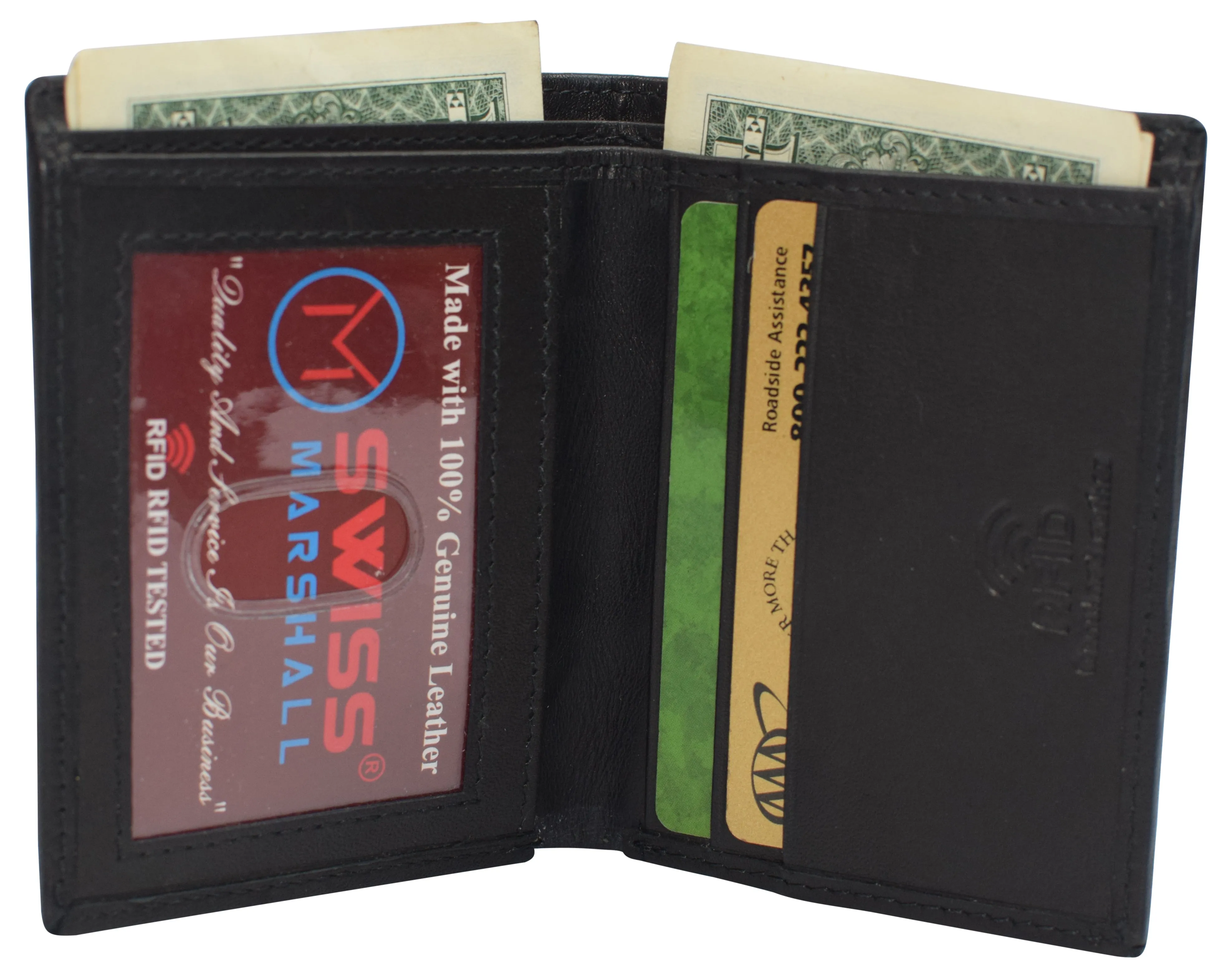 RFID510012 Slim Bifold Front Pocket Wallet 2 ID Window Credit Card Holder Genuine Leather RFID Blocking