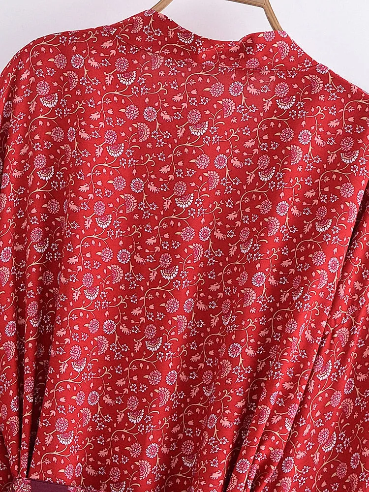 Robyn's Red Boho Print Short Kimono