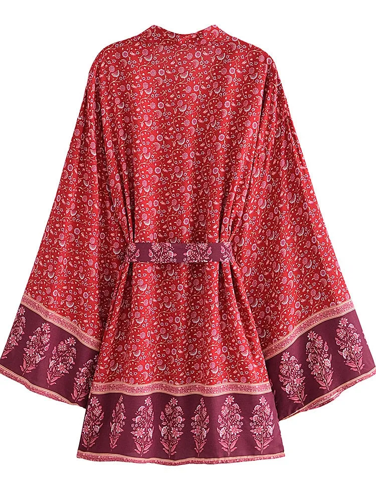 Robyn's Red Boho Print Short Kimono