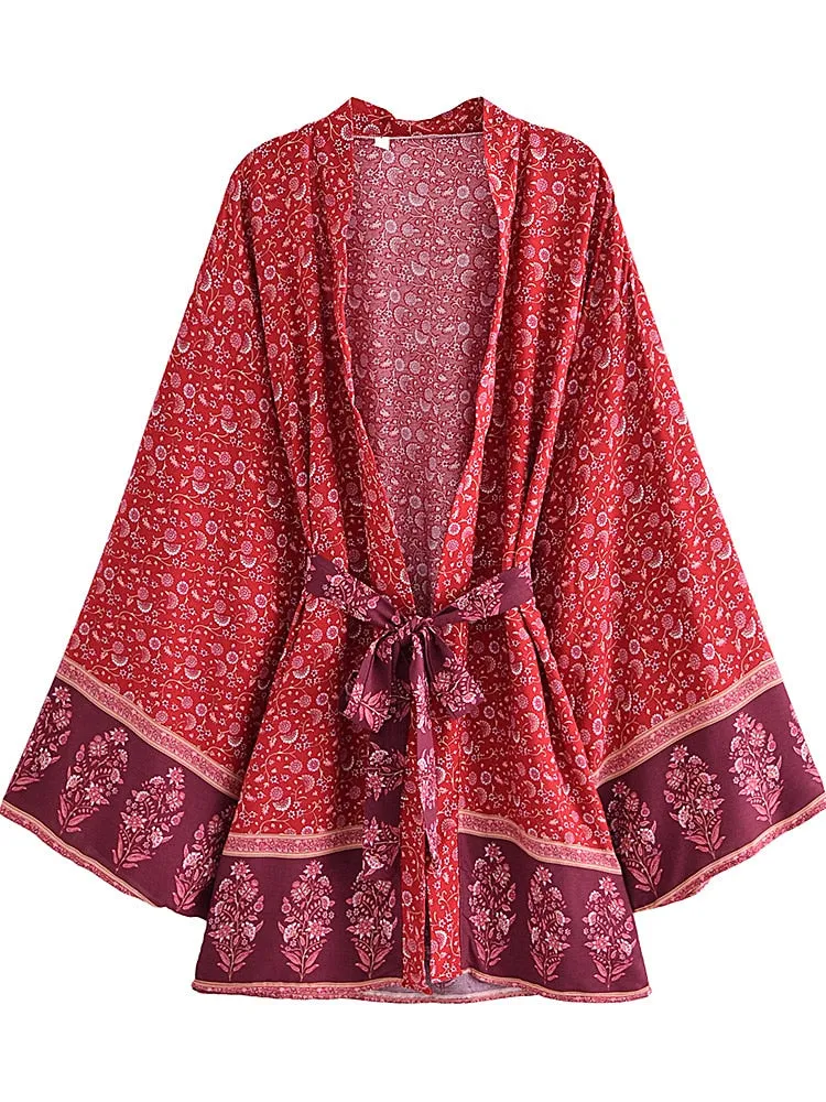 Robyn's Red Boho Print Short Kimono