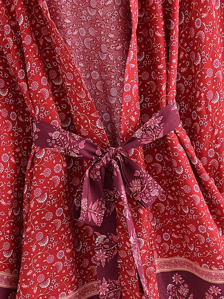 Robyn's Red Boho Print Short Kimono