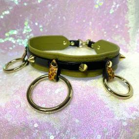 Sample Sale - Locking Layered Collar - Olive Green and Gold - 14"