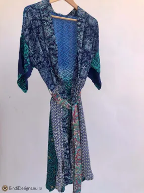 Sari Silk Kimono Robe Blue Tones