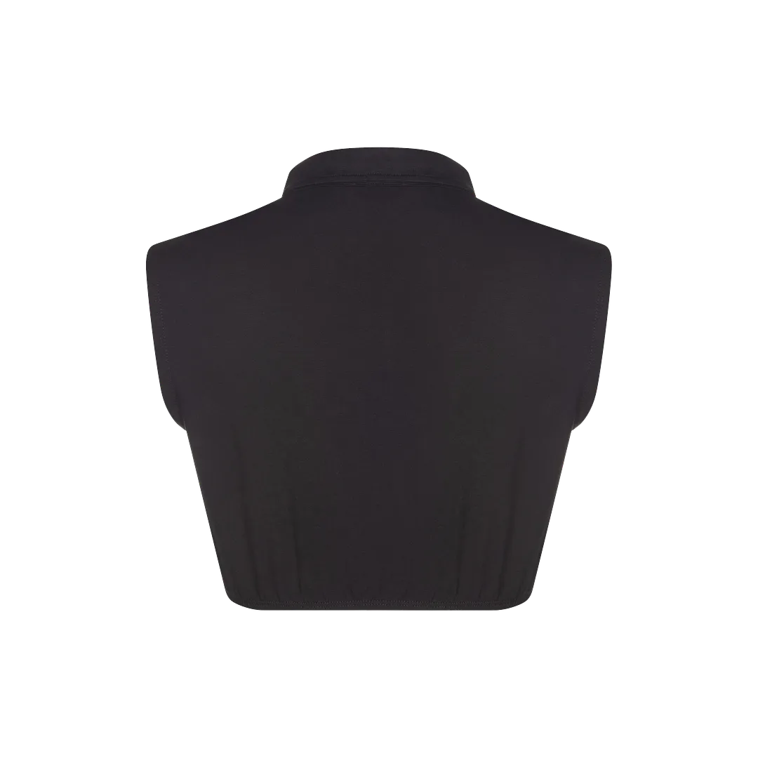 SH319 - sleeveless crop shell, pointy collar and woven placket, viscose