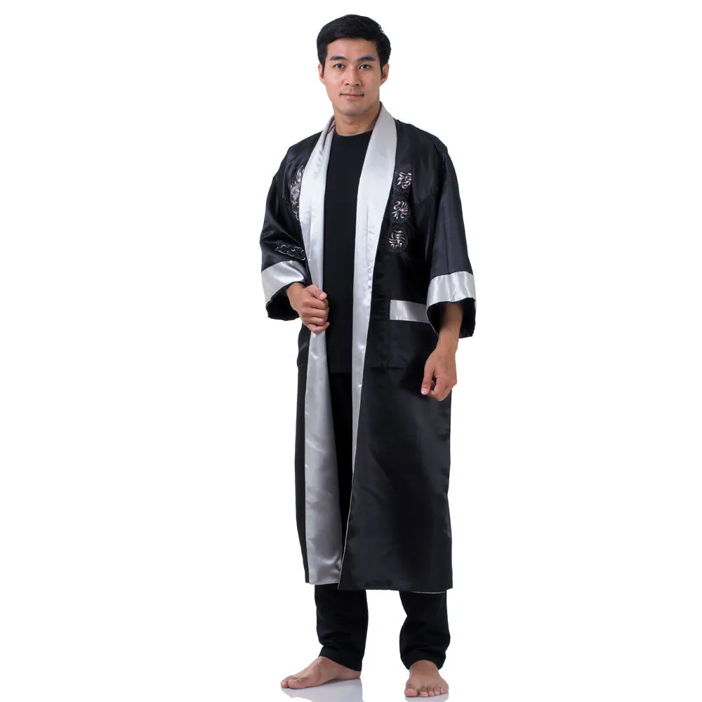 Silver Yinglong Reversible Dragon Kimono Robe for Men