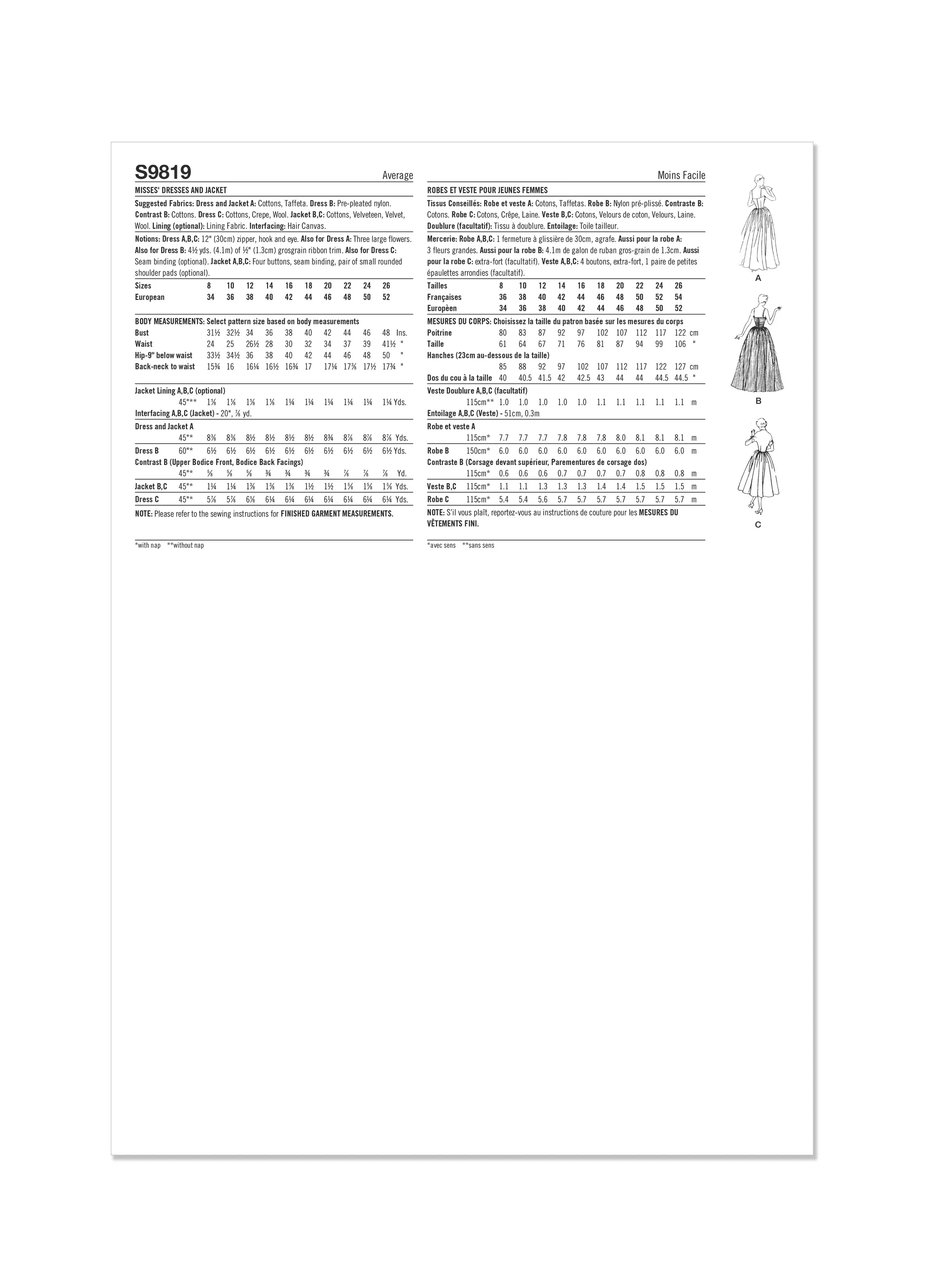 Simplicity Sewing Pattern S9819 MISSES' DRESSES AND JACKET