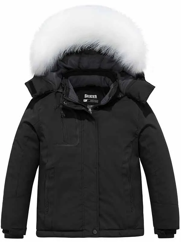 Skieer Girl's Ski Jacket Windproof Winter Jacket Fur Hooded Waterproof Rain Coat