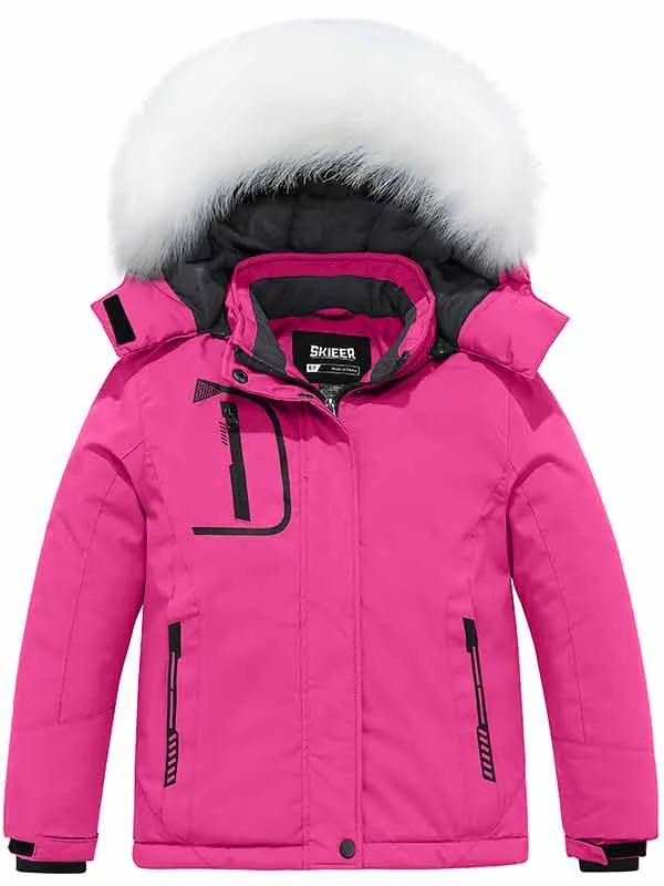 Skieer Girl's Ski Jacket Windproof Winter Jacket Fur Hooded Waterproof Rain Coat