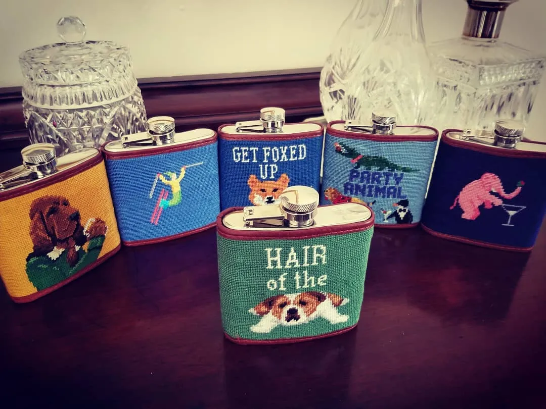 Smathers & Branson Hair of the Dog Needlepoint Hip Flask