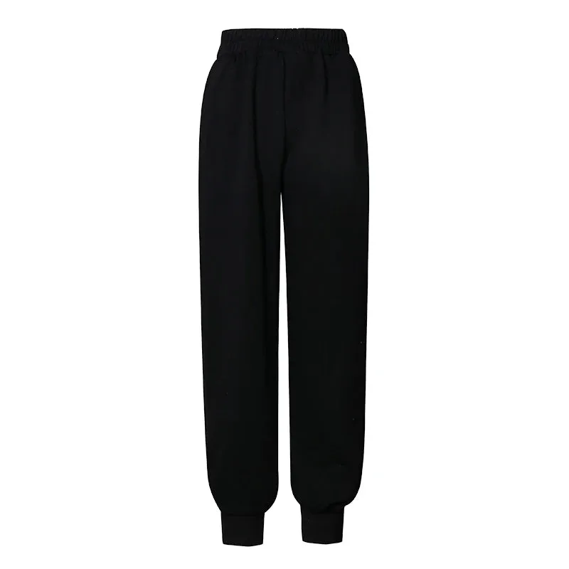 Sporty Pants For Women High Waist Elastic Gray Solid Minimalist Trousers Female Fashion Clothing