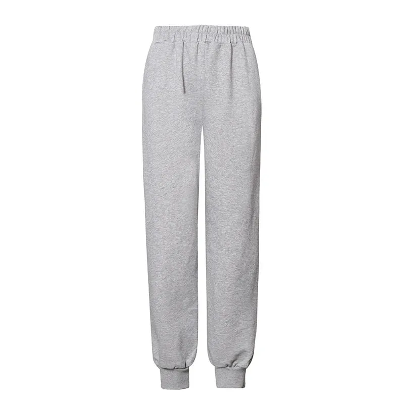 Sporty Pants For Women High Waist Elastic Gray Solid Minimalist Trousers Female Fashion Clothing