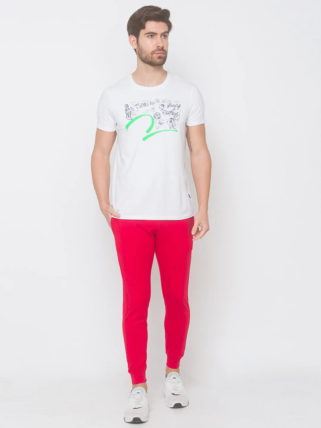 Spykar Men Red Cotton Slim Fit Low Rise Trackpant