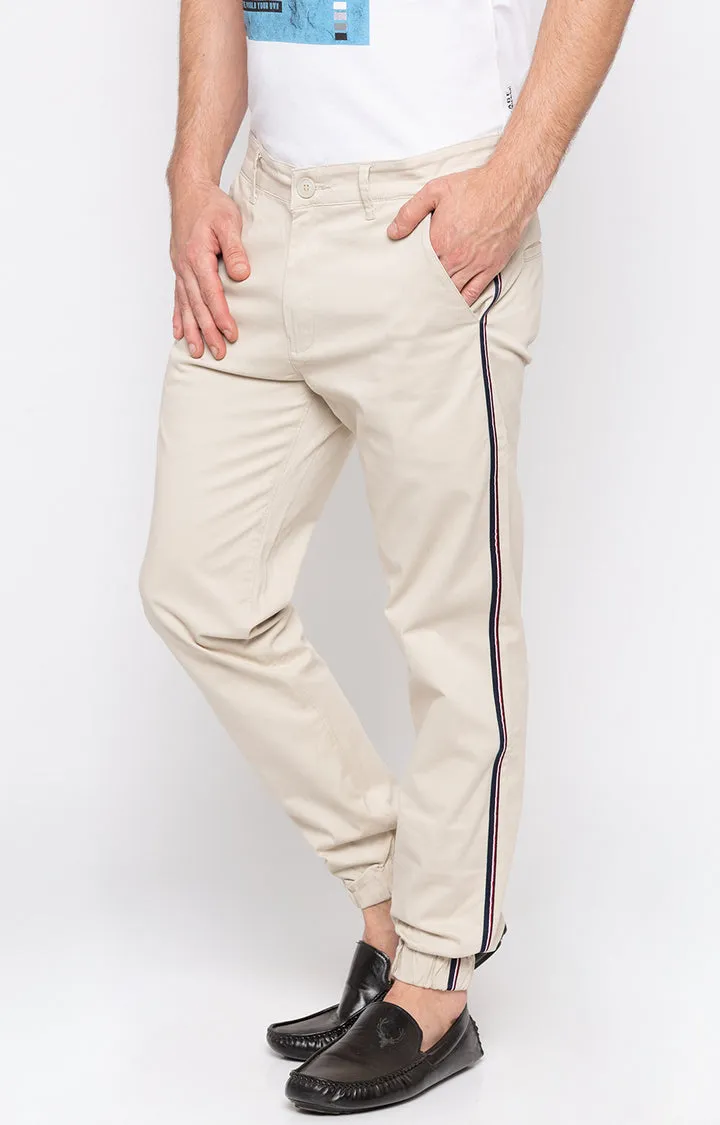 Spykar Men White Cotton Slim Fit Casual Joggers/Trackpant