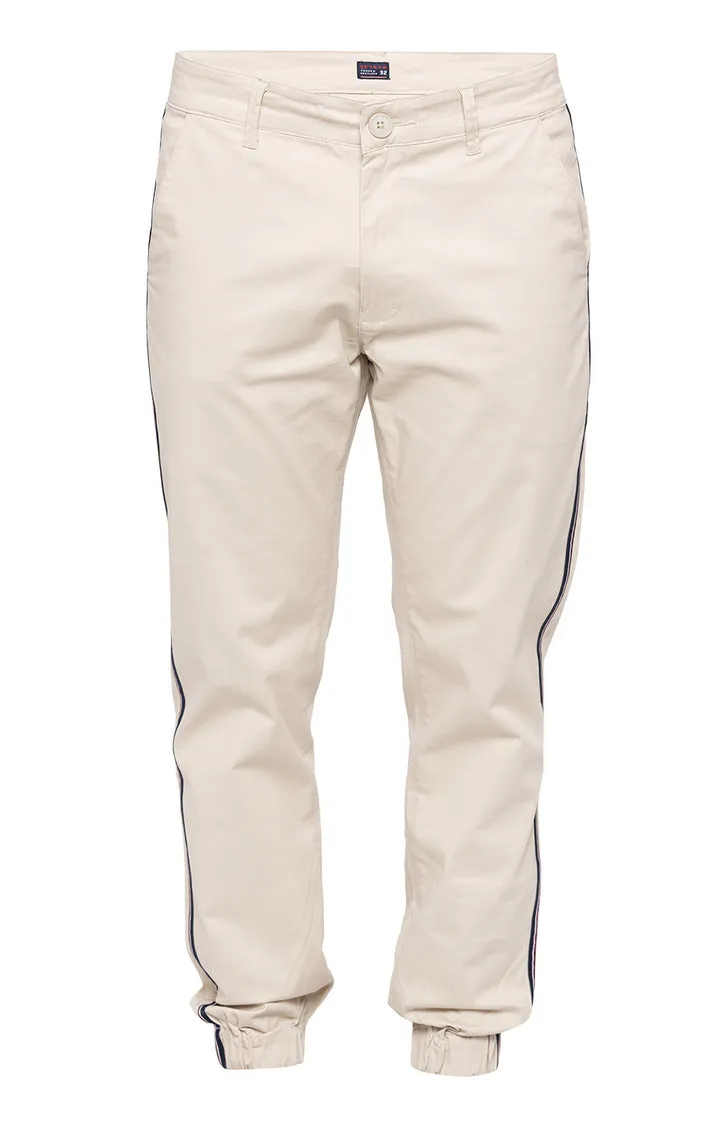 Spykar Men White Cotton Slim Fit Casual Joggers/Trackpant