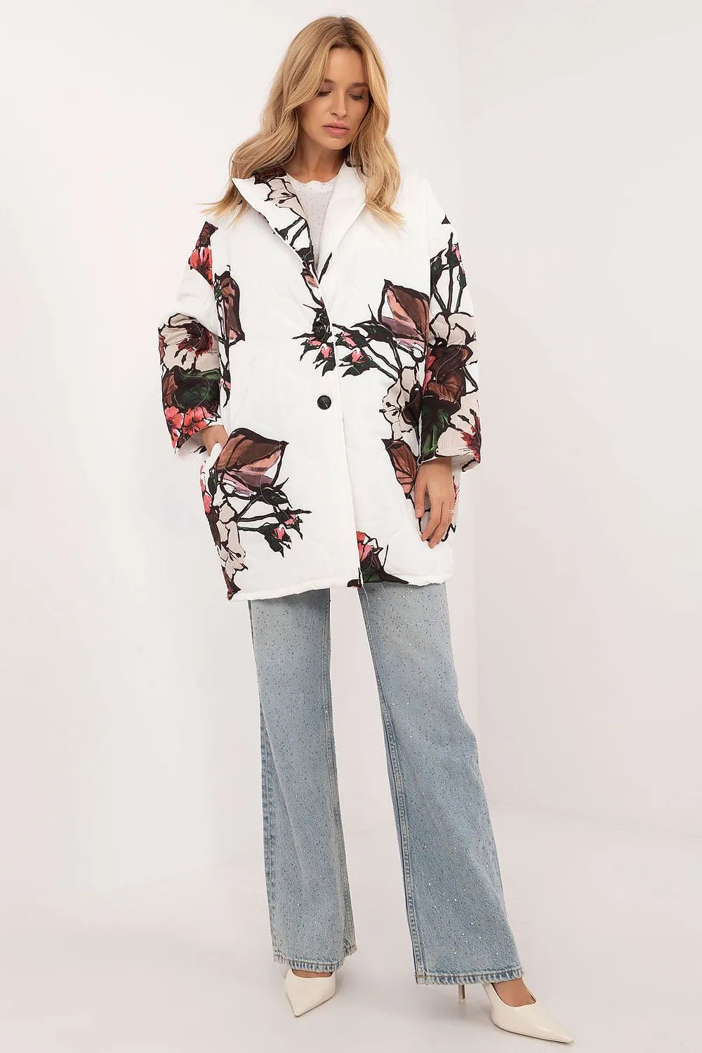 TEEK - Floral Buttoned Quilt Coat