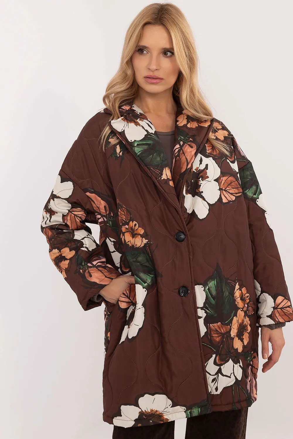 TEEK - Floral Buttoned Quilt Coat