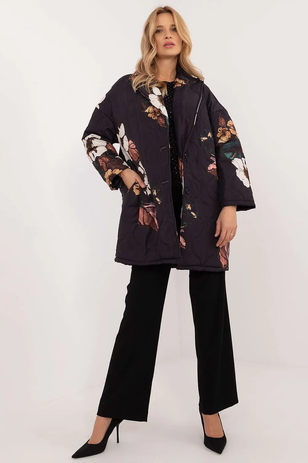 TEEK - Floral Buttoned Quilt Coat