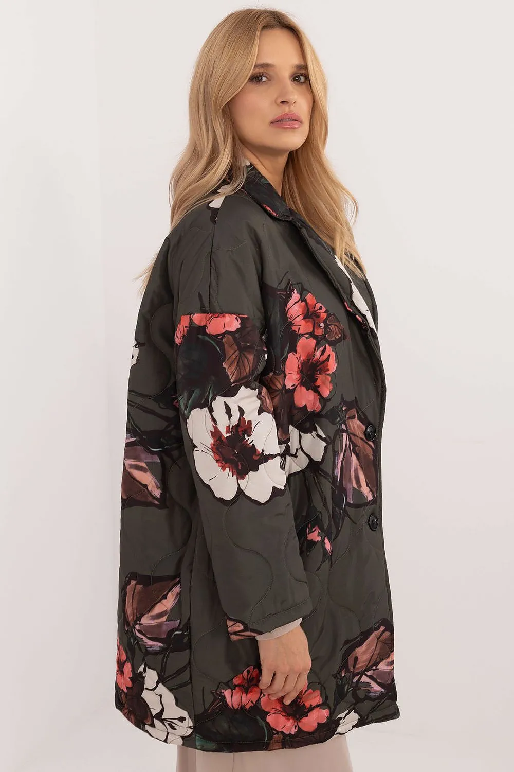 TEEK - Floral Buttoned Quilt Coat