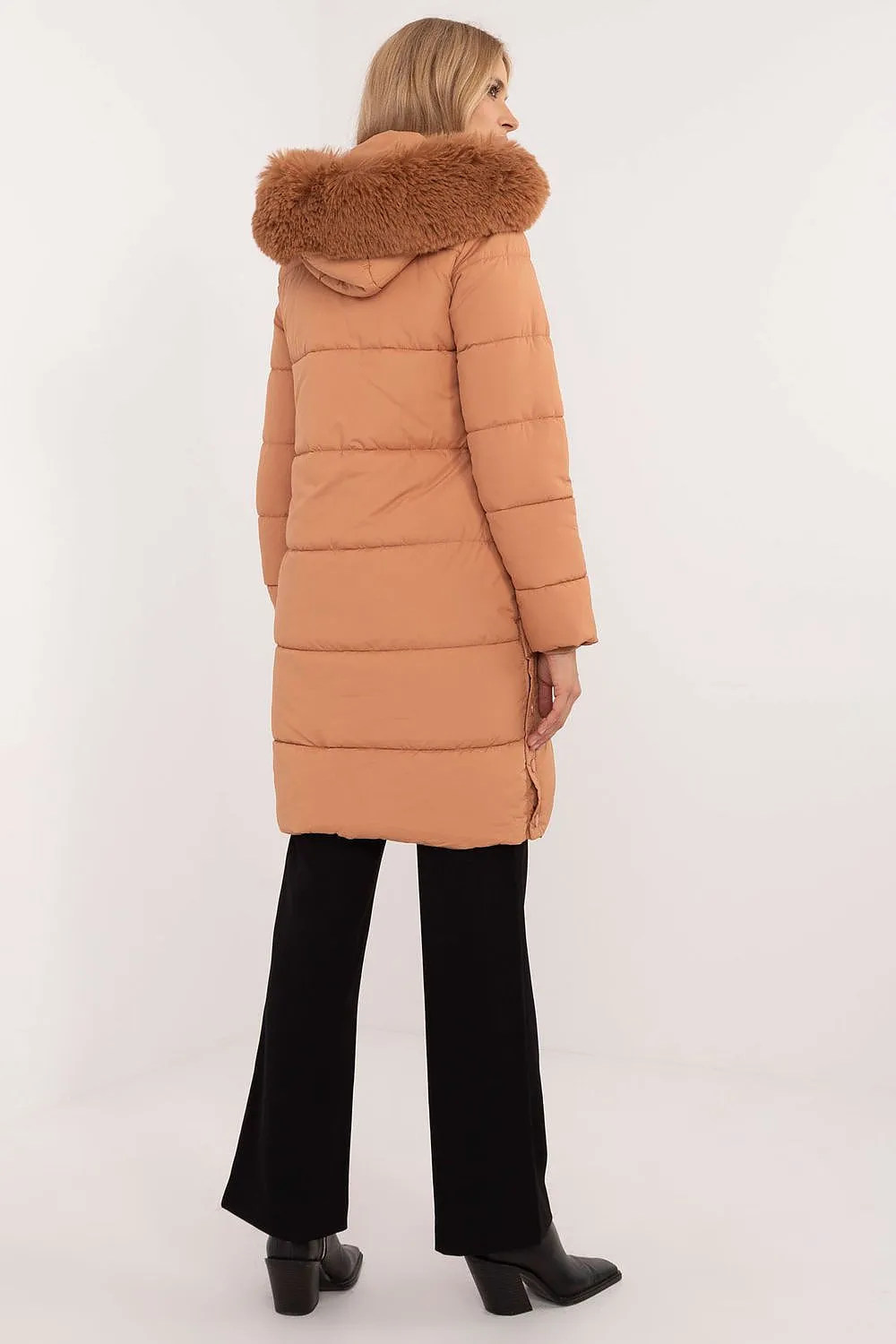 TEEK - Internal Plaid Quilted Fluff Hood Coat