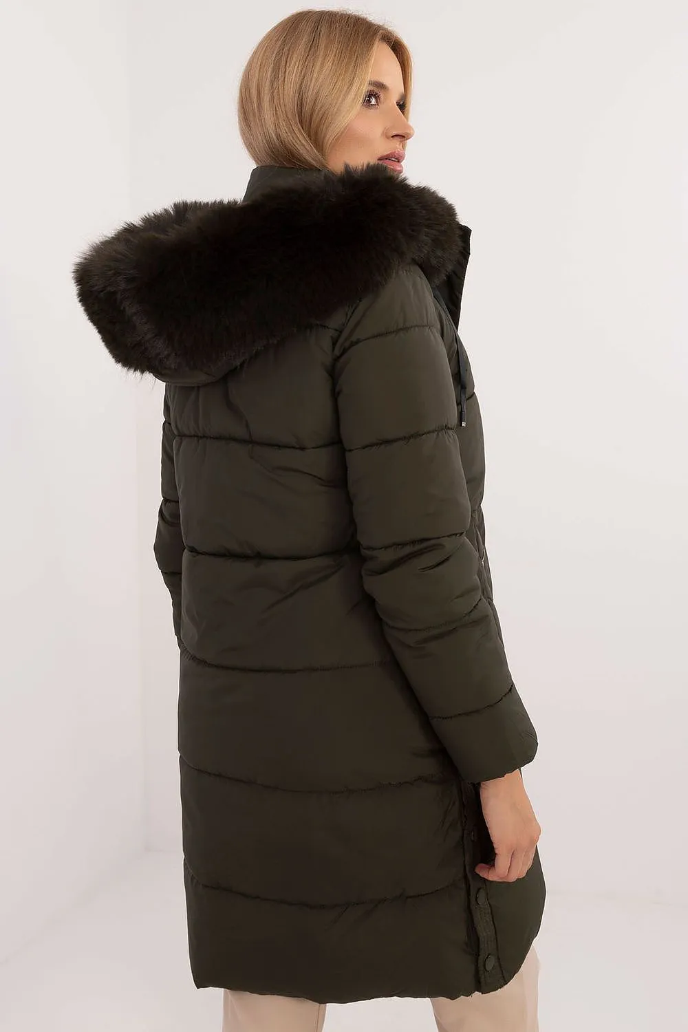 TEEK - Internal Plaid Quilted Fluff Hood Coat