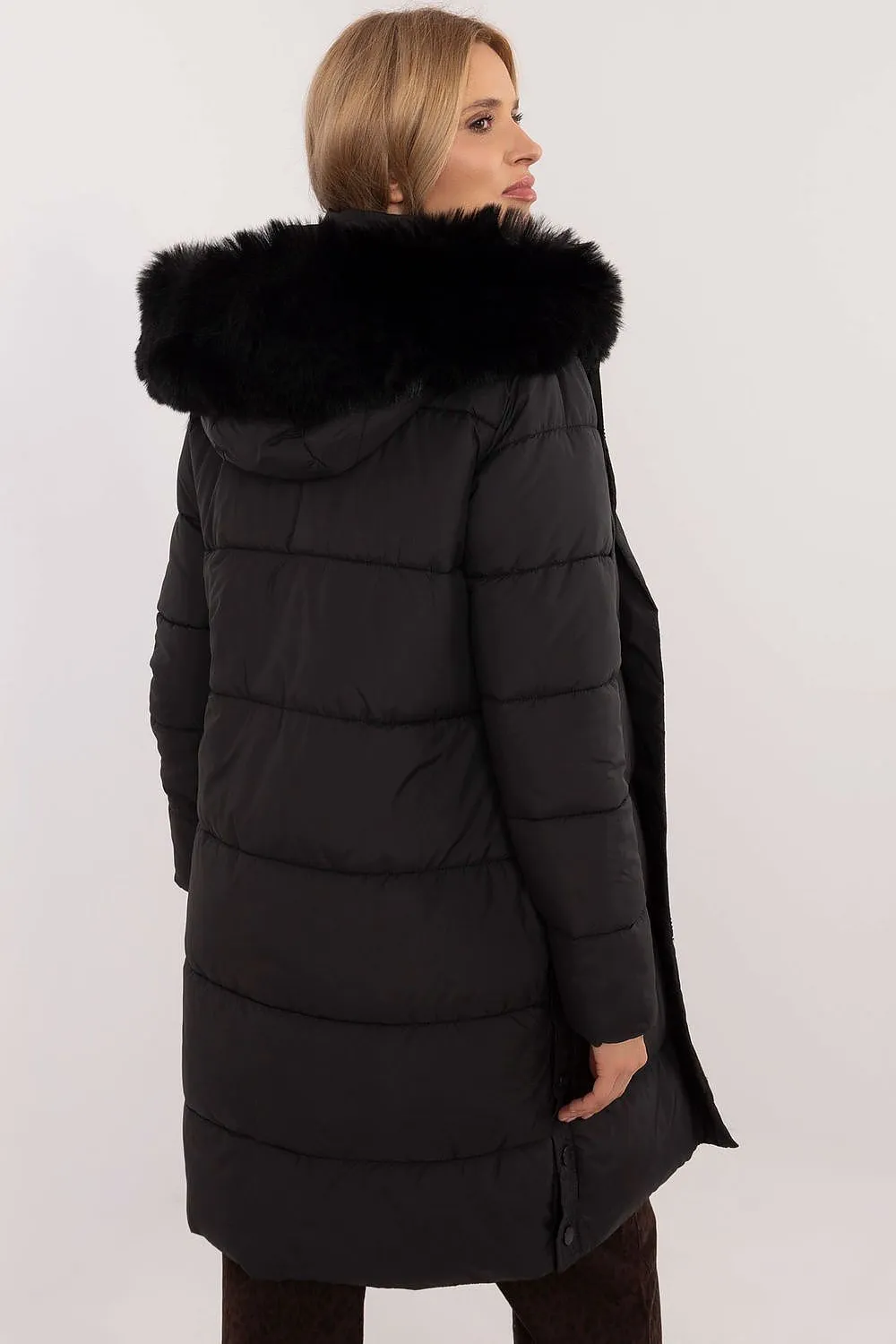 TEEK - Internal Plaid Quilted Fluff Hood Coat