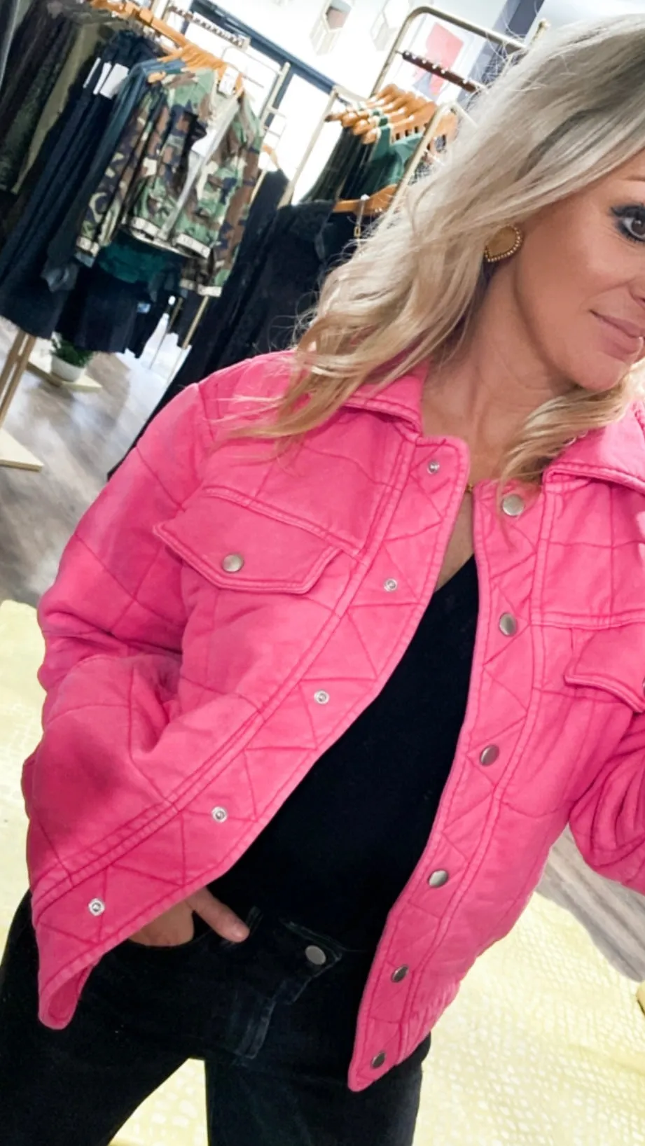 The Hampton Quilted Jacket in Hot Pink