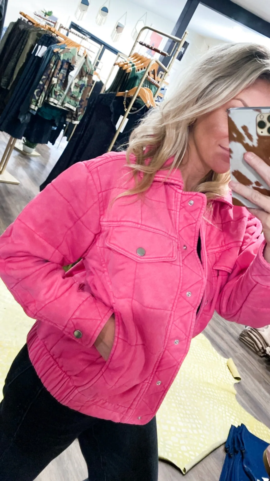 The Hampton Quilted Jacket in Hot Pink