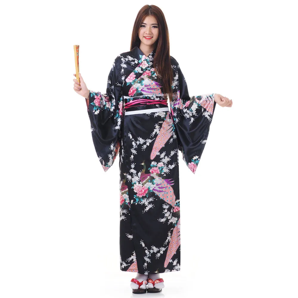 Traditional Black Japanese Yukata Kimono Aiko