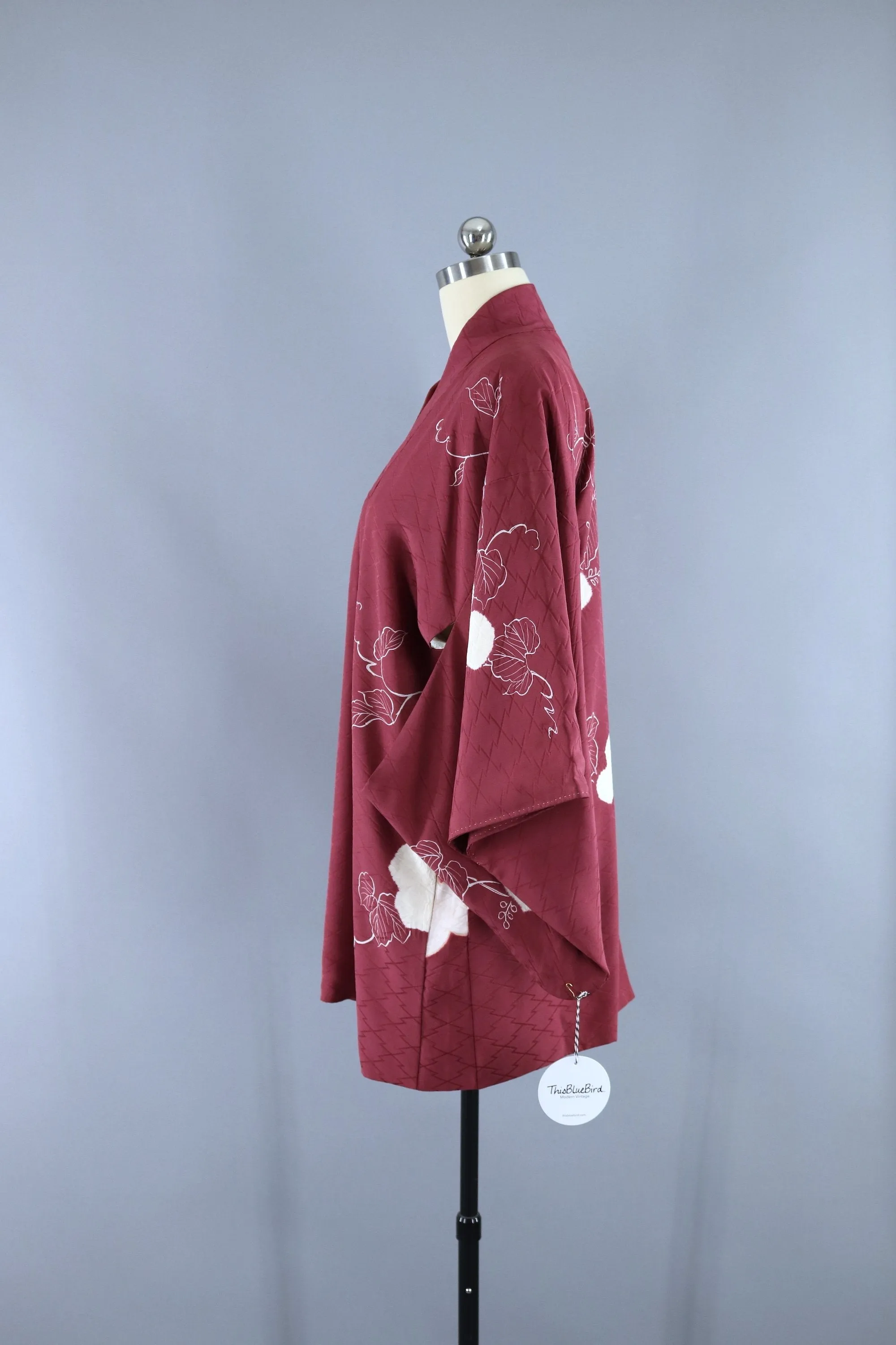 Vintage 1950s Silk Haori Kimono Cardigan Jacket / Mauve Pink Shibori Leaves