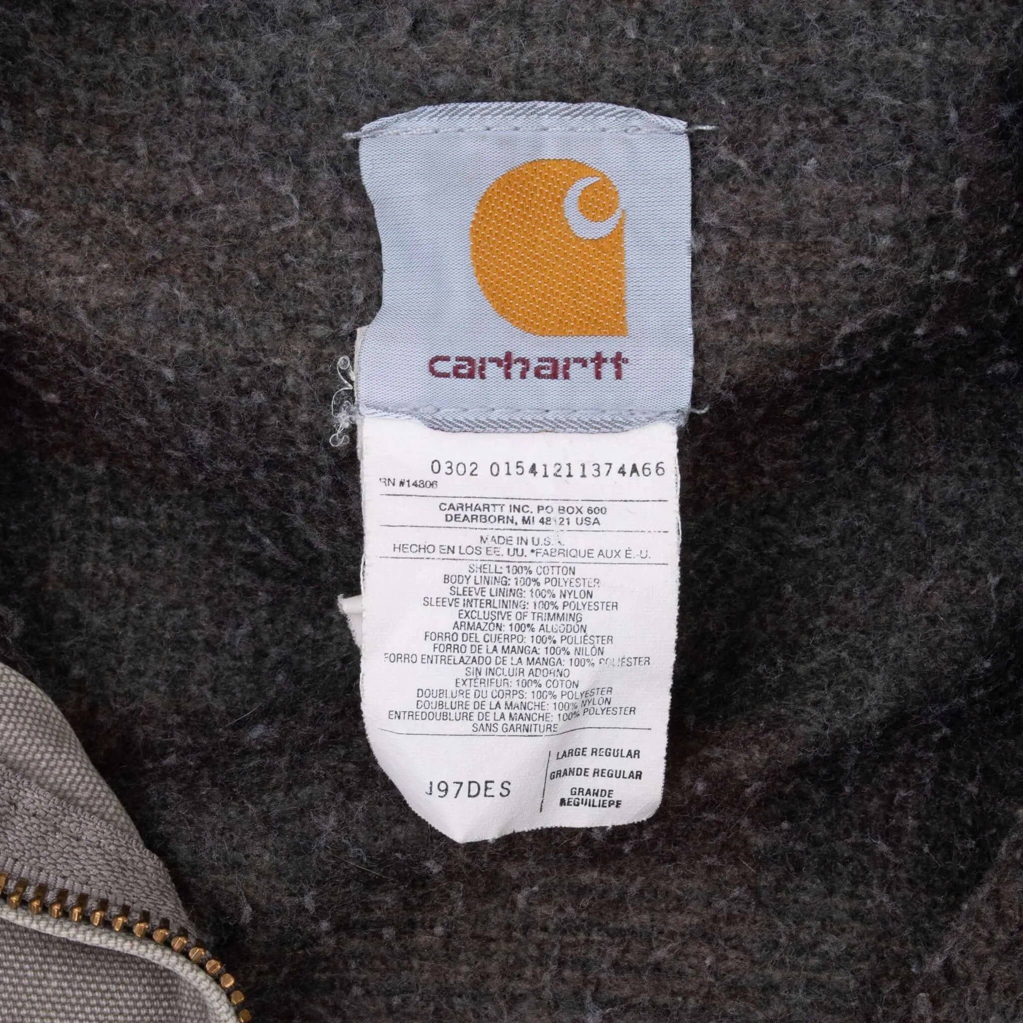 VINTAGE CARHARTT DETROIT STYLE GREY JACKET 1990S J97 DES LARGE MADE IN USA