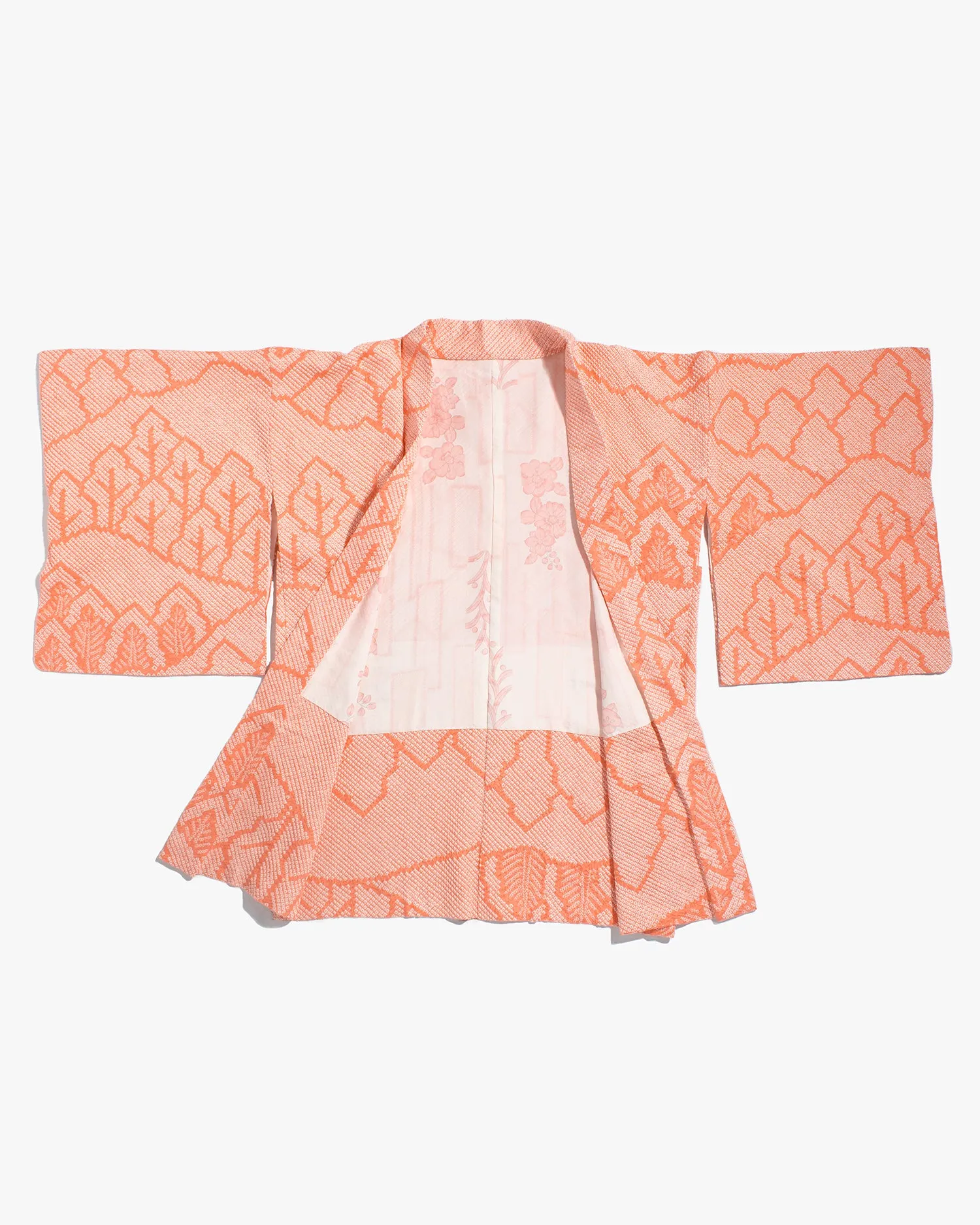 Vintage Haori Jacket, Full Shibori, Peach Tree Landscape