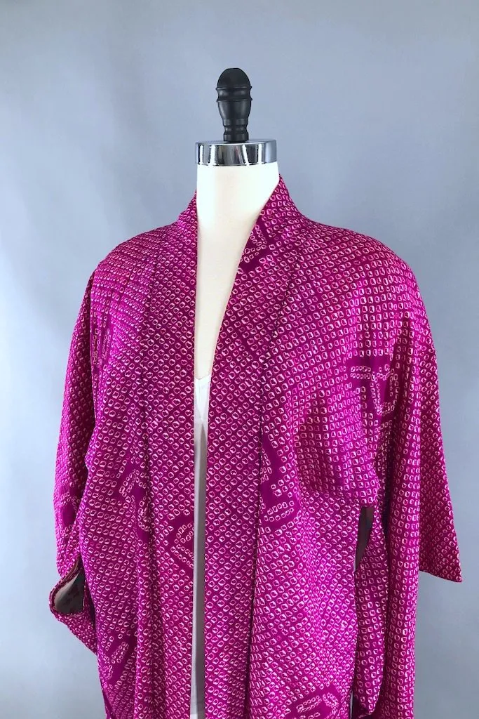 Vintage Magenta Shibori Silk Kimono Cardigan