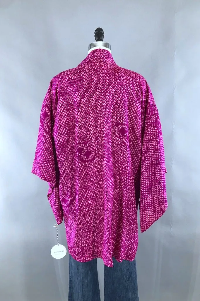 Vintage Magenta Shibori Silk Kimono Cardigan