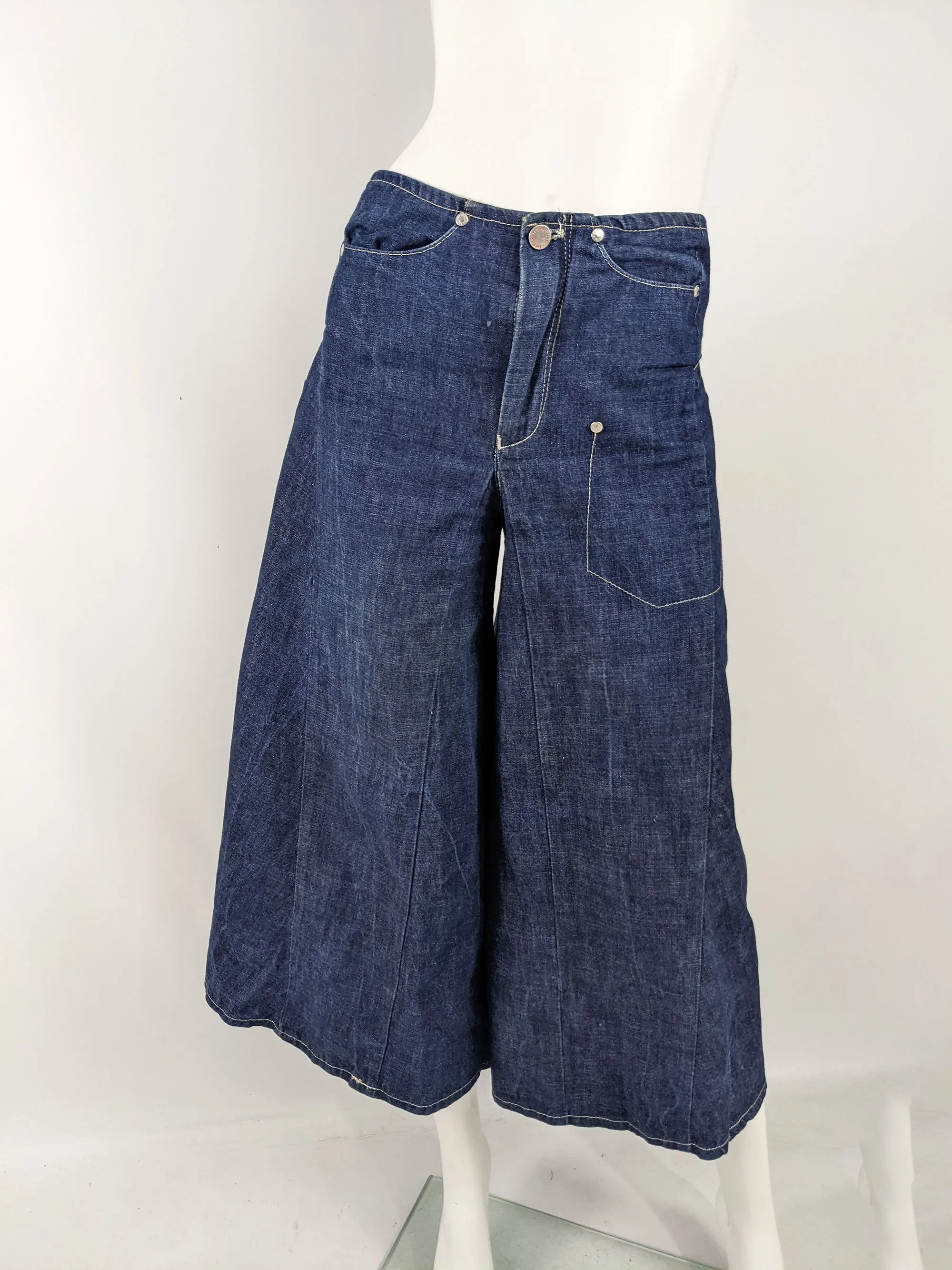 Vintage Womens Denim Culotte Wide Leg Shorts, 1990s